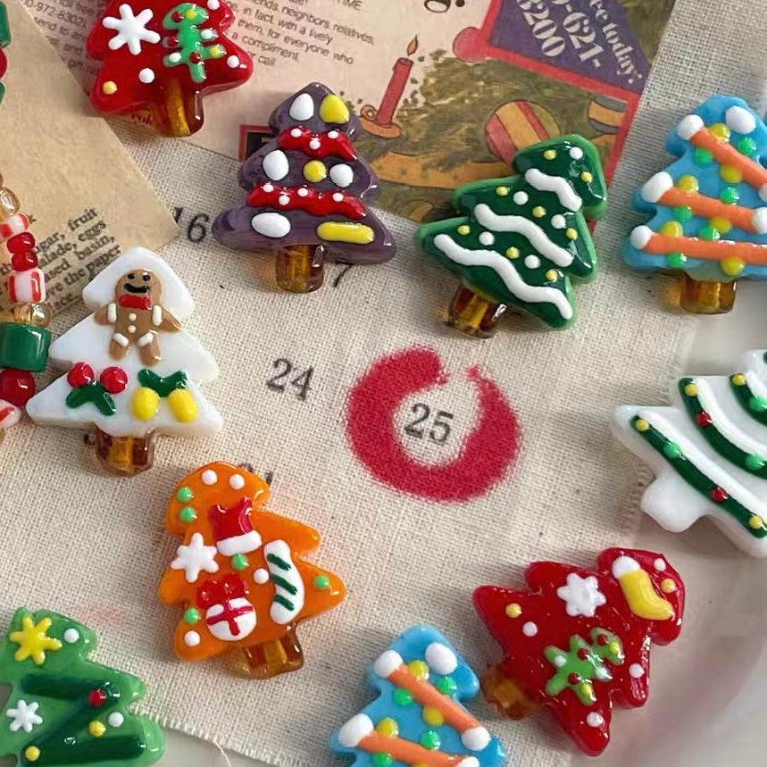 Christmas Tree Hand-Painted Beads