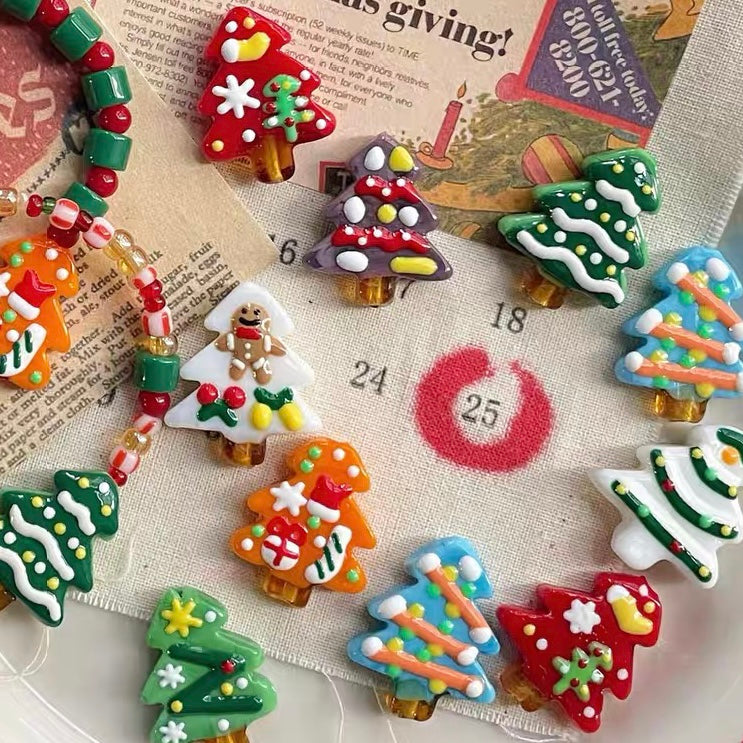 Christmas Tree Hand-Painted Beads