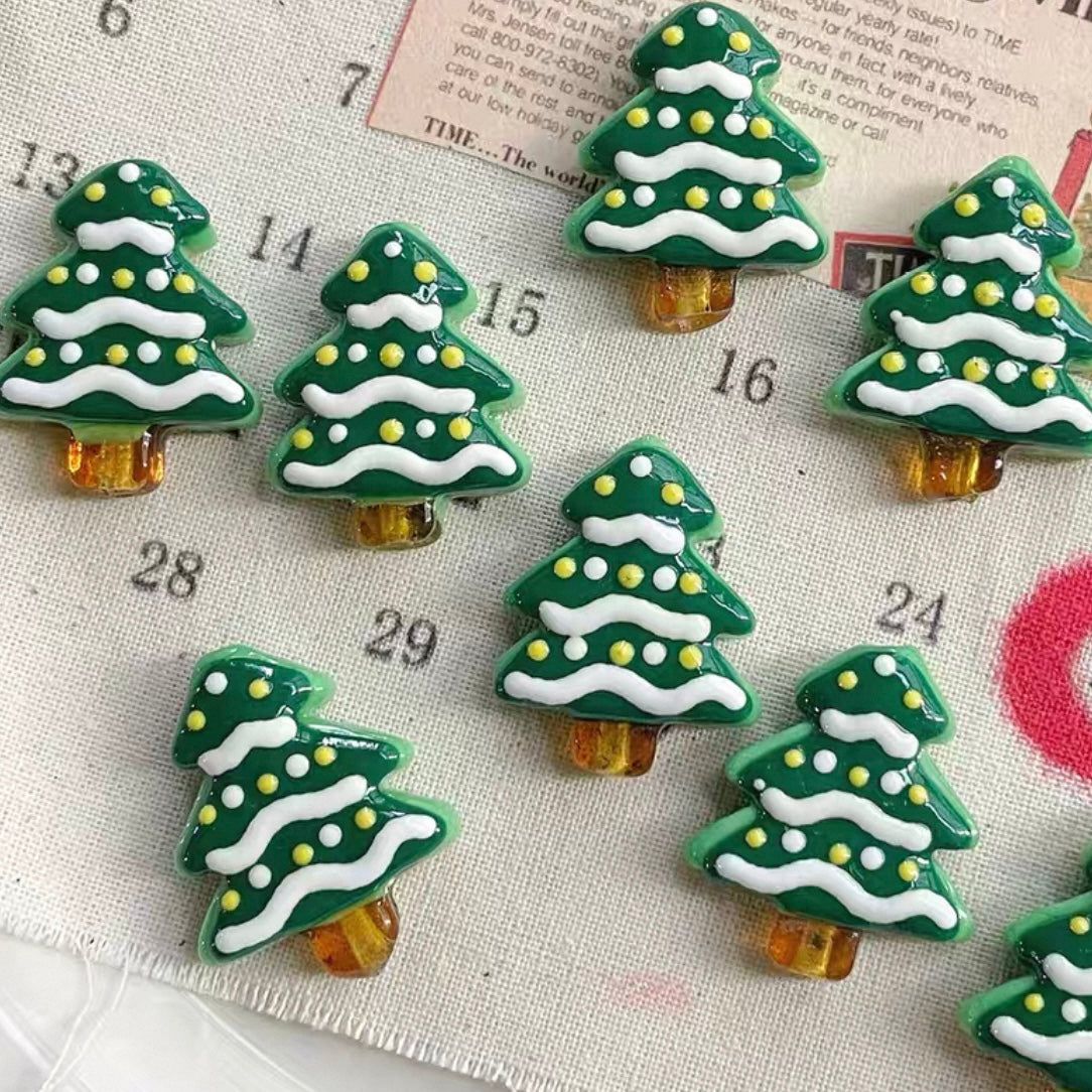 Christmas Tree Hand-Painted Beads