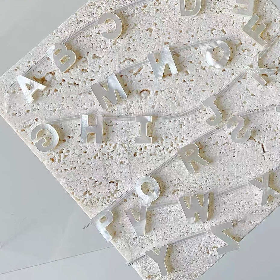 Natural White Mother-of-Pearl Letter Beads