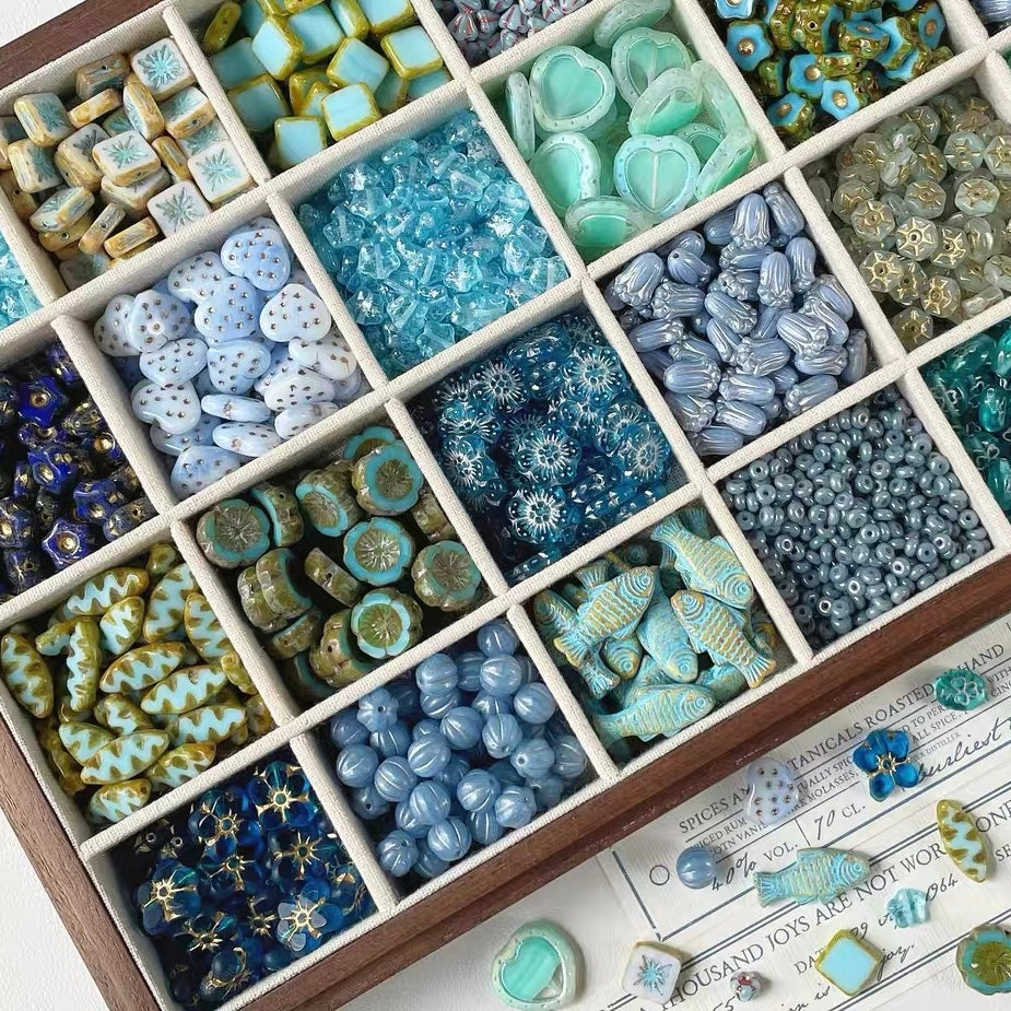 Czech Blue Picasso Beads