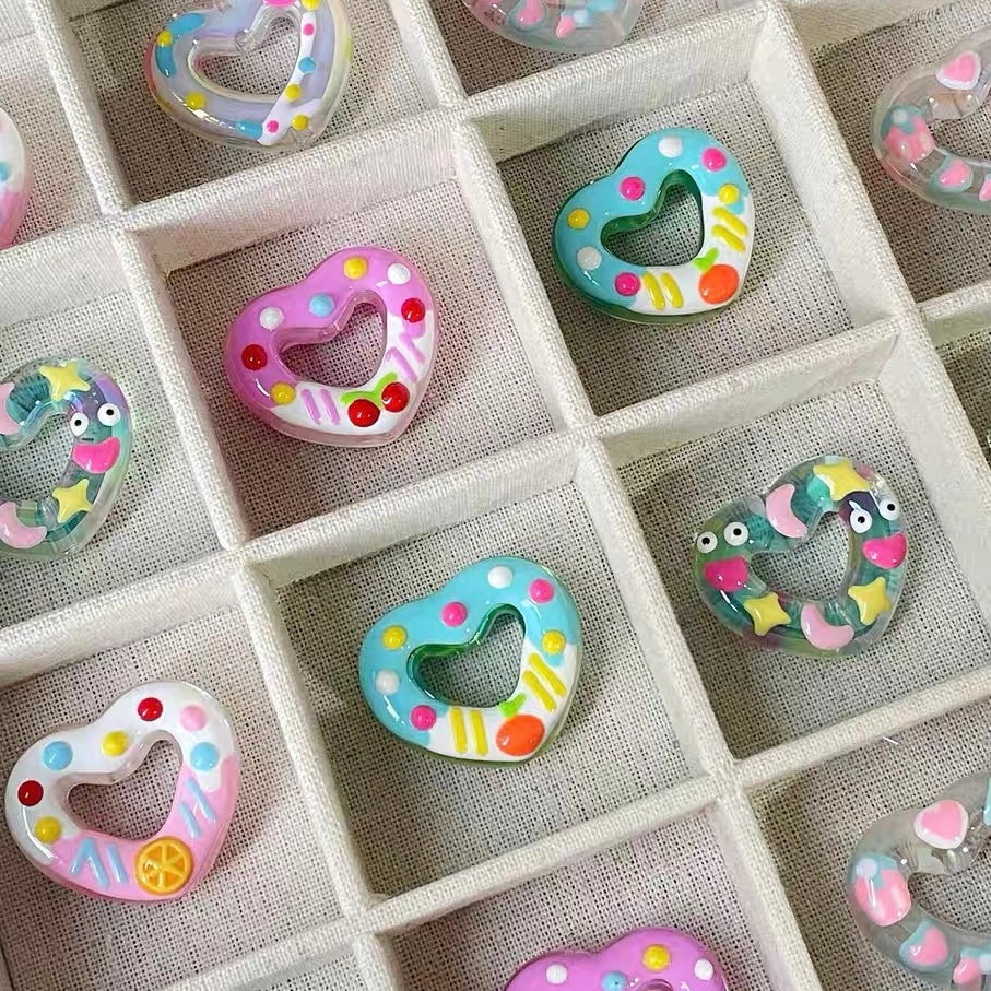 Acrylic Hand-Painted Heart Beads