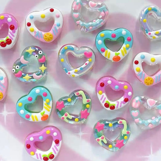 Acrylic Hand-Painted Heart Beads
