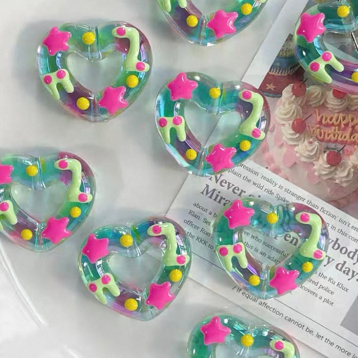 Acrylic Hand-Painted Heart Beads