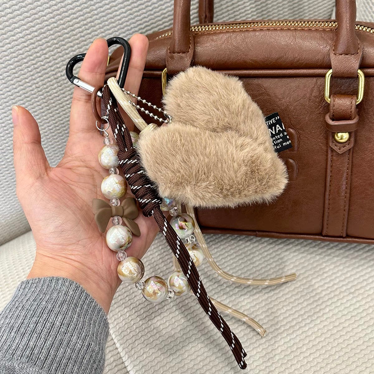 Autumn & Winter Plush Heart Bag Charm & Phone Chain