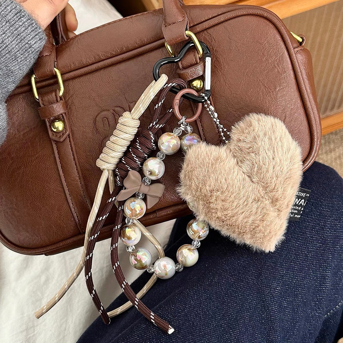 Autumn & Winter Plush Heart Bag Charm & Phone Chain