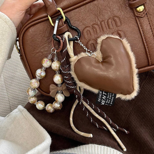 Autumn & Winter Plush Heart Bag Charm & Phone Chain