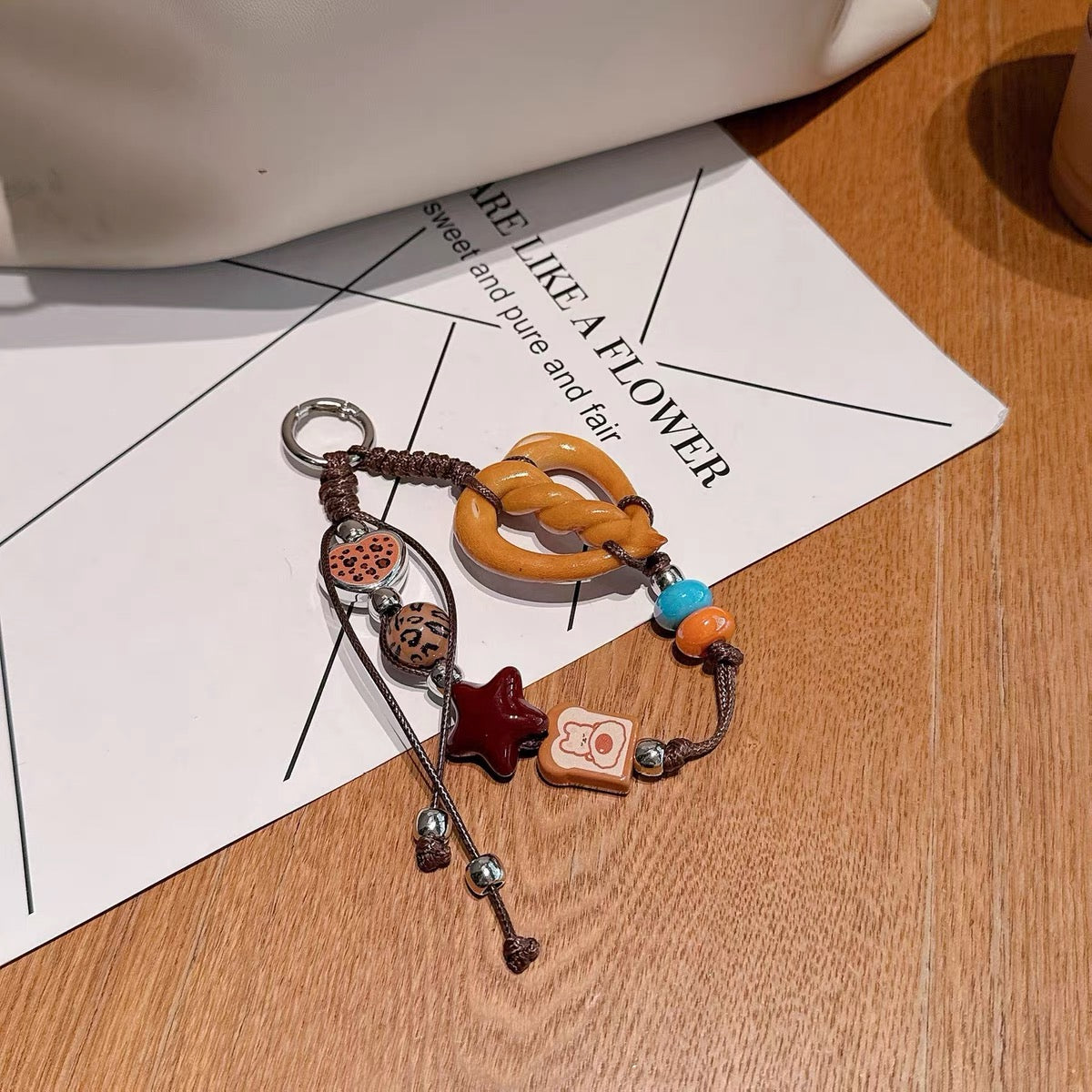 Pretzel Handmade Beaded Bag Charm & Phone Chain