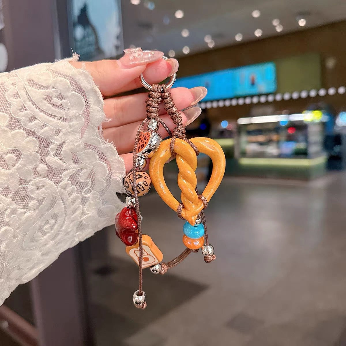 Pretzel Handmade Beaded Bag Charm & Phone Chain