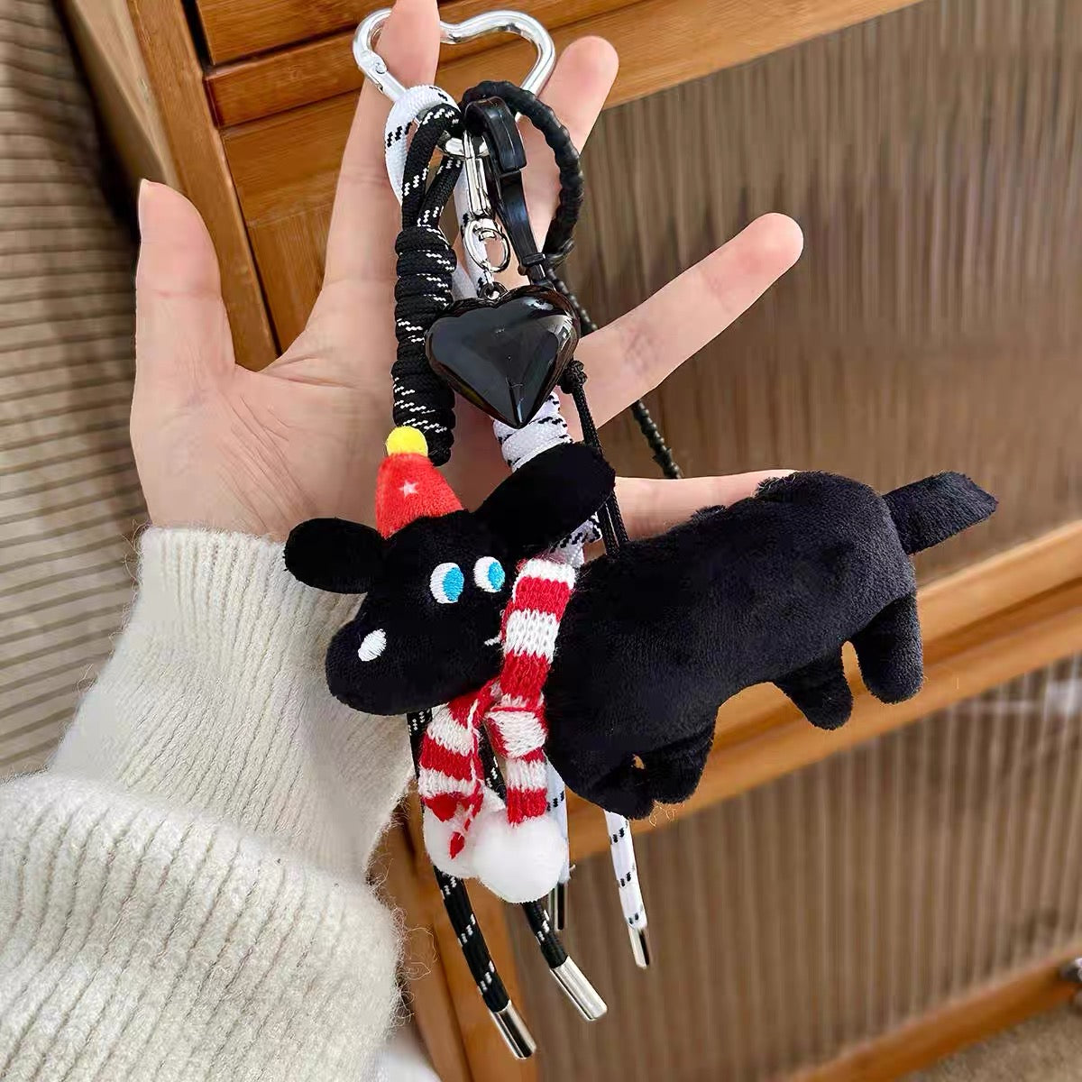 Christmas Black Puppy Bag Charm & Phone Chain