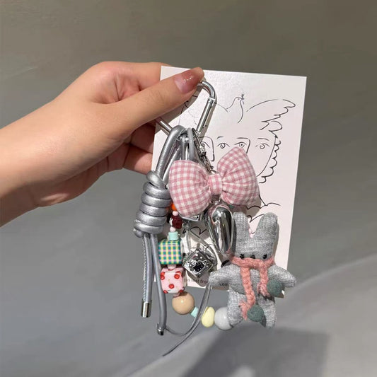 Gray Bunny Handmade Beaded Bag Charm & Phone Chain
