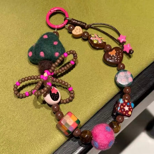 Handmade Felt Mushroom Contrast Color Beads Bag Charms & Phone Chain