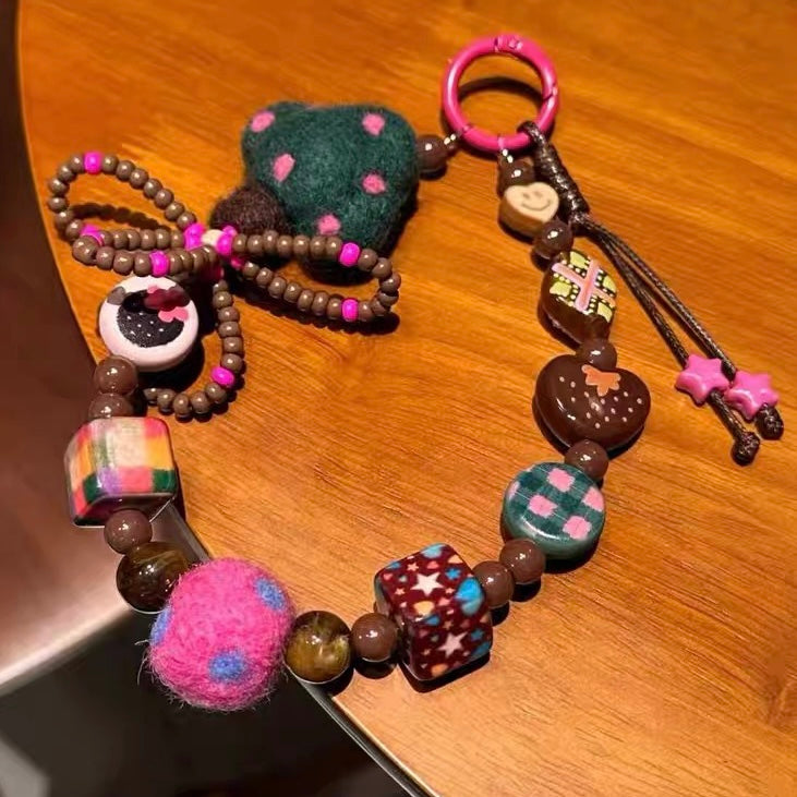 Handmade Felt Mushroom Contrast Color Beads Bag Charms & Phone Chain