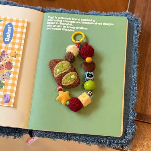 Matcha Pretzel Felt Handmade Beaded Phone Phone Chain