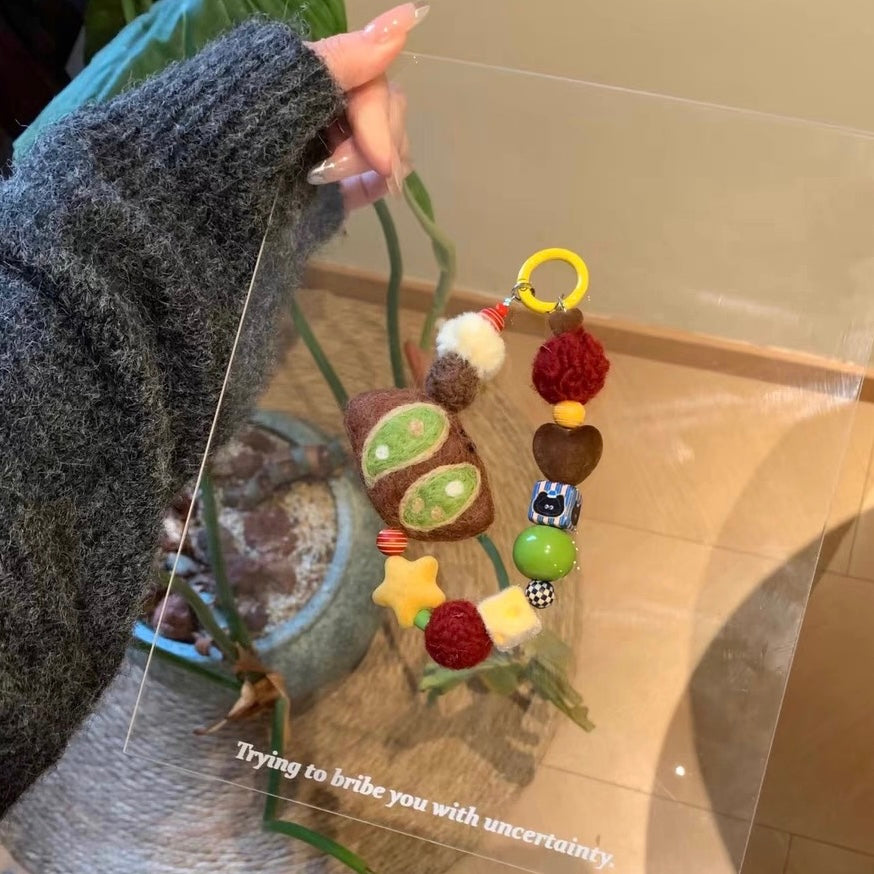 Matcha Pretzel Felt Handmade Beaded Phone Phone Chain