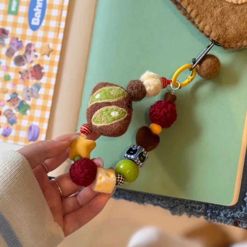 Matcha Pretzel Felt Handmade Beaded Phone Phone Chain