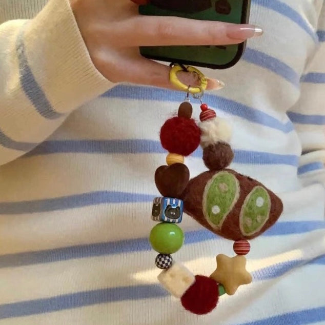 Matcha Pretzel Felt Handmade Beaded Phone Phone Chain