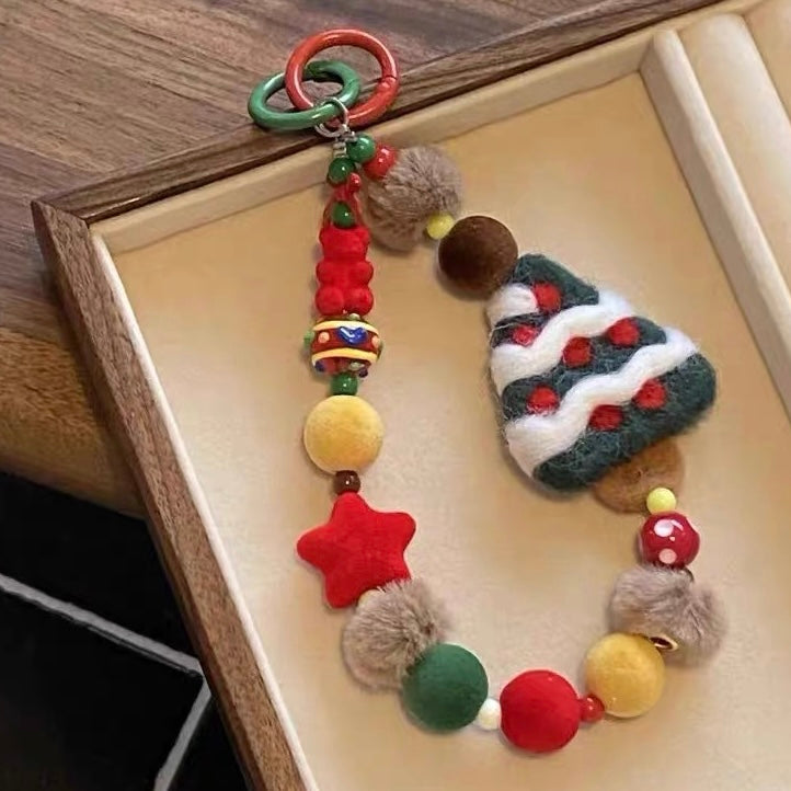 Christmas Tree Felt Plush Beaded Phone Chain