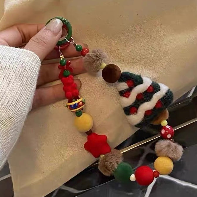 Christmas Tree Felt Plush Beaded Phone Chain