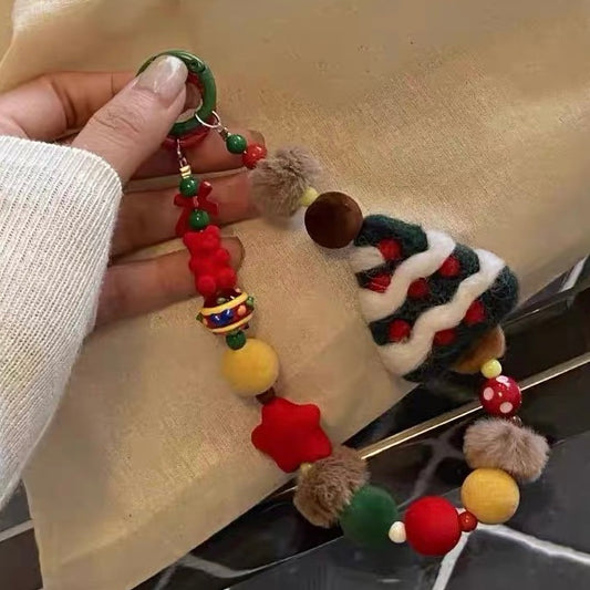 Christmas Tree Felt Plush Beaded Phone Chain
