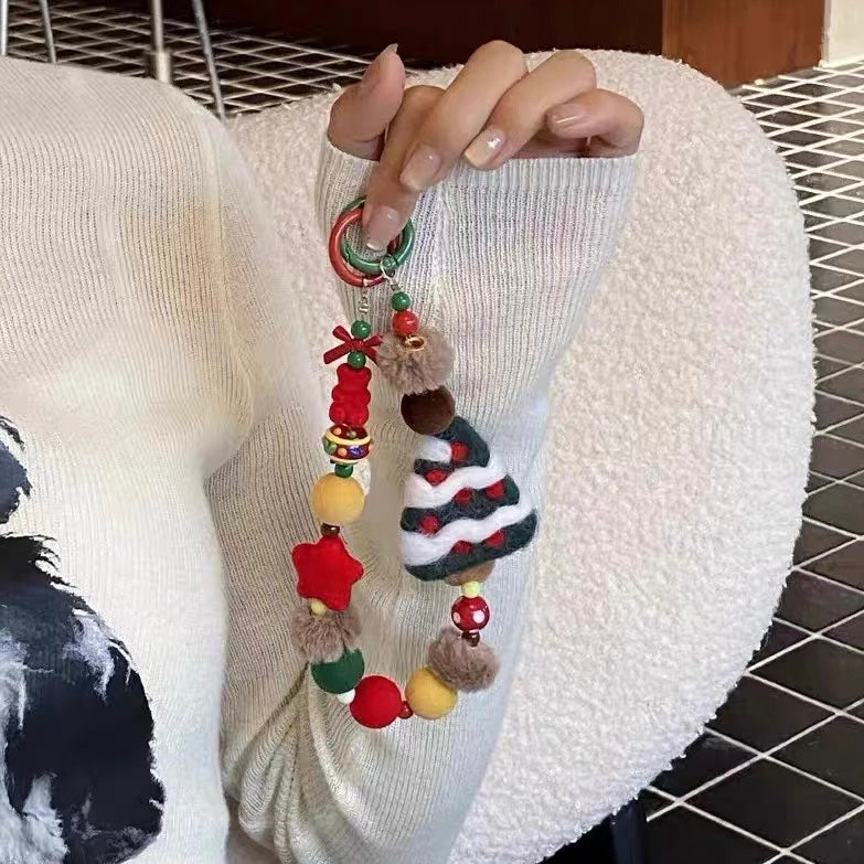 Christmas Tree Felt Plush Beaded Phone Chain