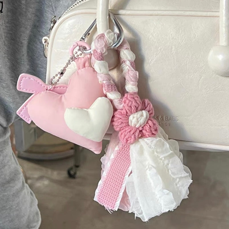 Cute Bow & Pink Heart Bag Charm & Phone Chain