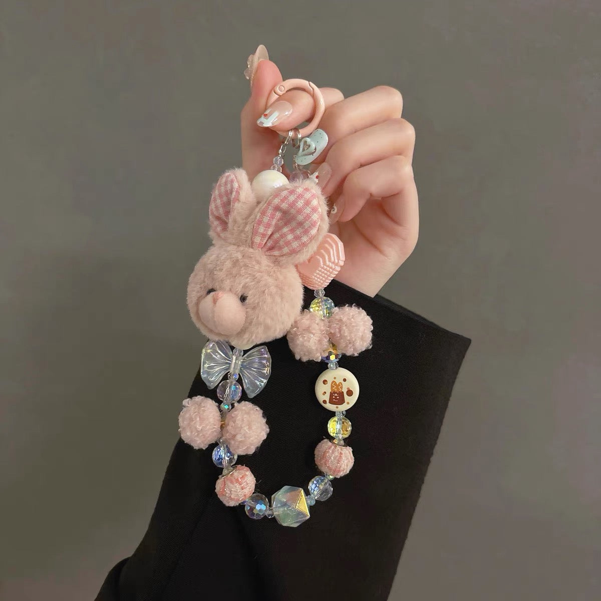Pink Rabbit Plush Beaded Phone Chain