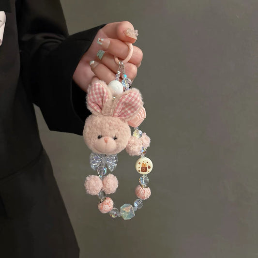 Pink Rabbit Plush Beaded Phone Chain