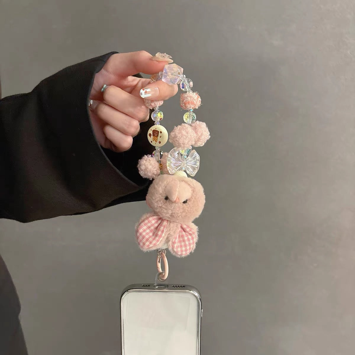 Pink Rabbit Plush Beaded Phone Chain