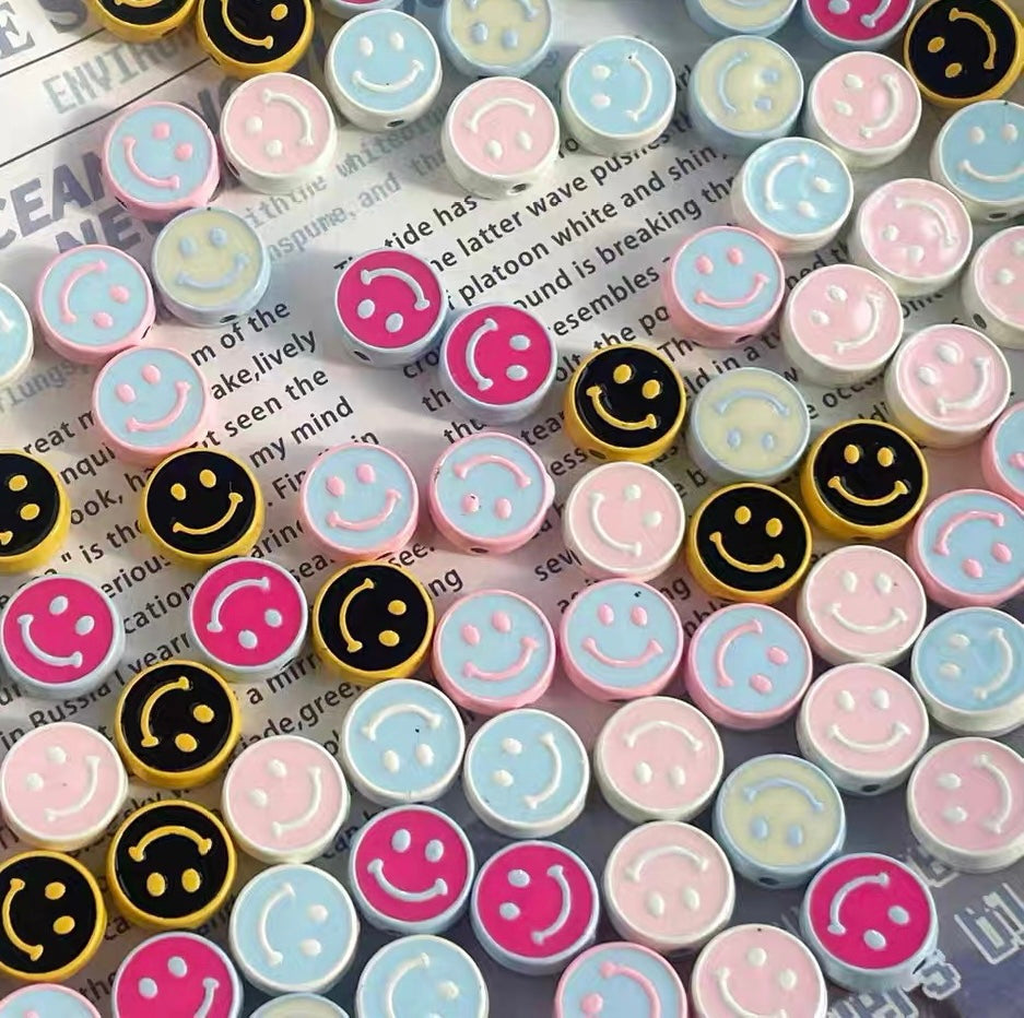 Alloy Dripping Oil Round Smiling Face Colorful Beads