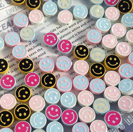 Alloy Dripping Oil Round Smiling Face Colorful Beads
