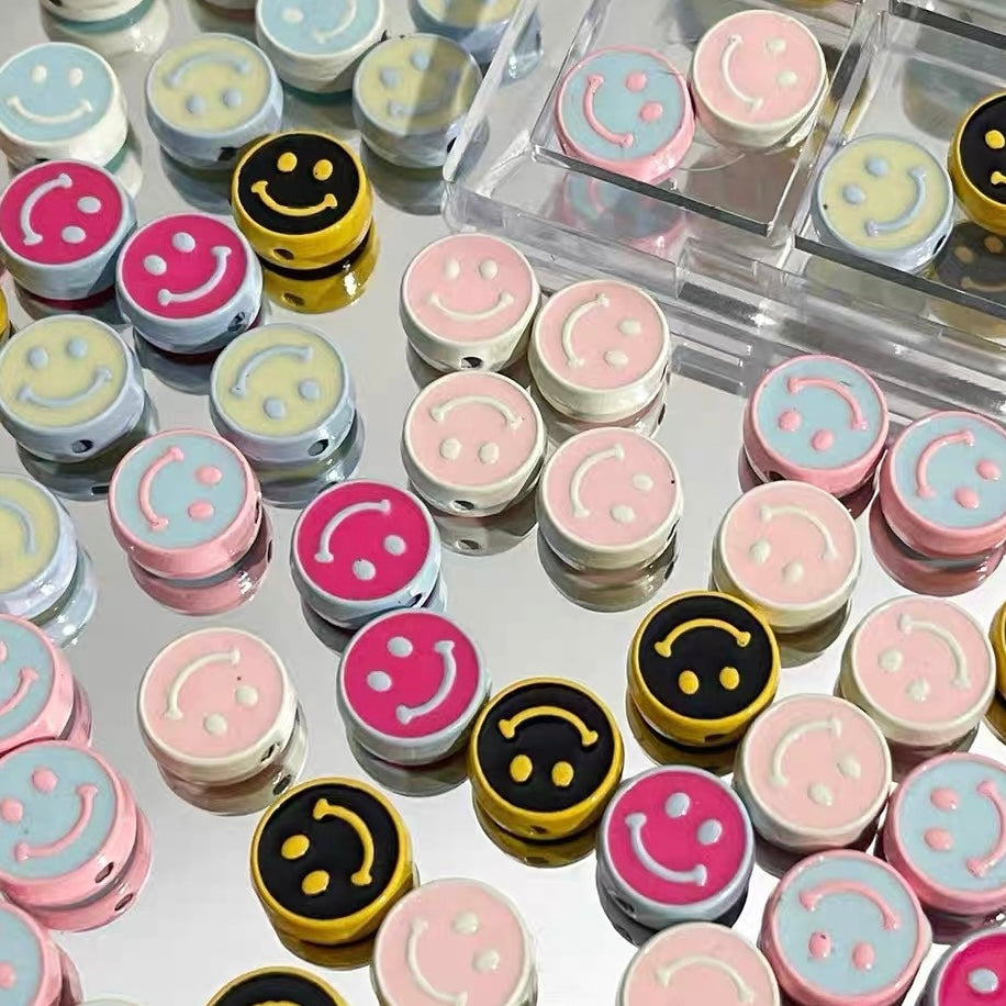 Alloy Dripping Oil Round Smiling Face Colorful Beads