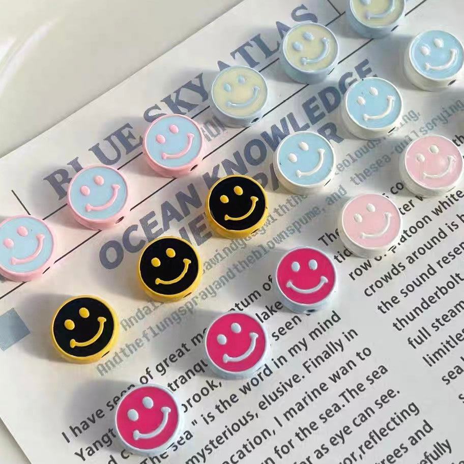 Alloy Dripping Oil Round Smiling Face Colorful Beads