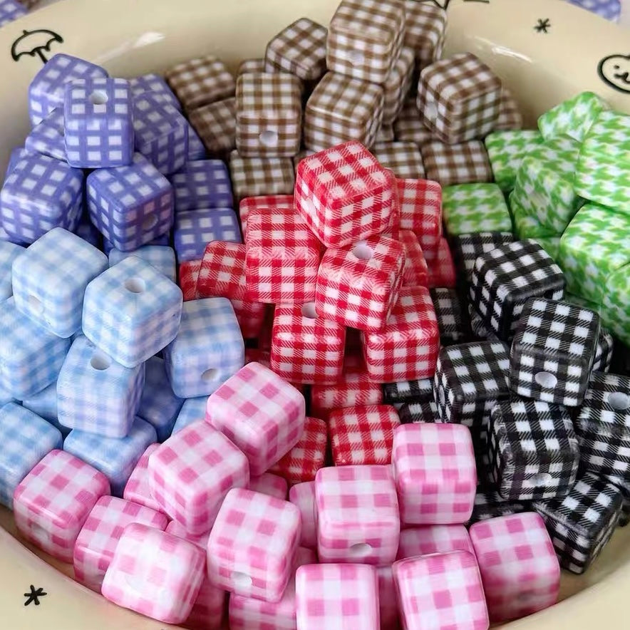 Square Checkered Acrylic 3D Cube Beads