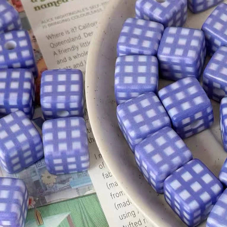 Square Checkered Acrylic 3D Cube Beads