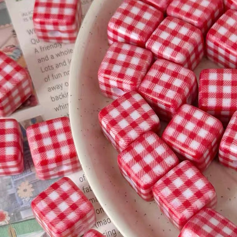 Square Checkered Acrylic 3D Cube Beads