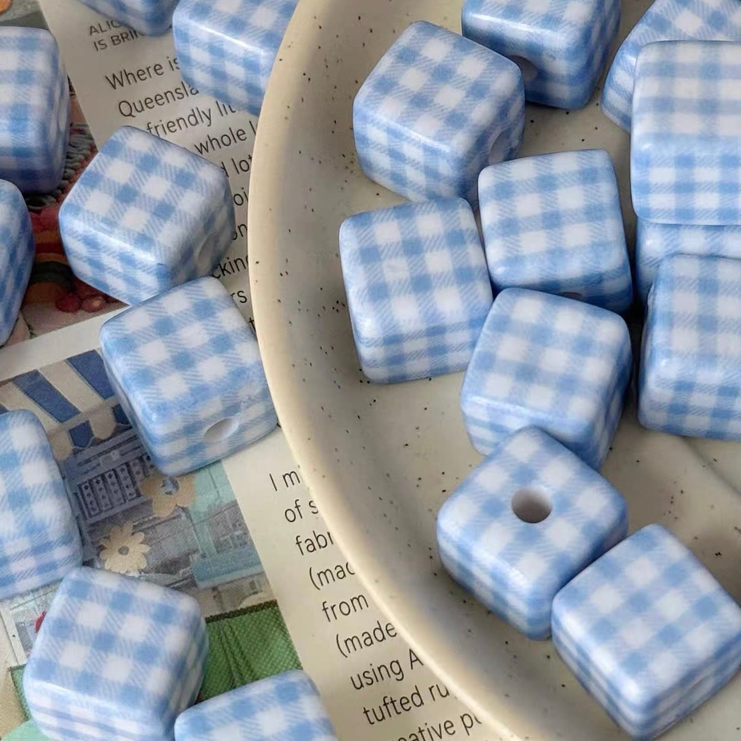 Square Checkered Acrylic 3D Cube Beads