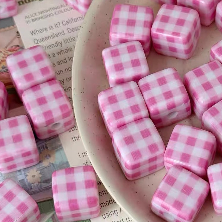 Square Checkered Acrylic 3D Cube Beads