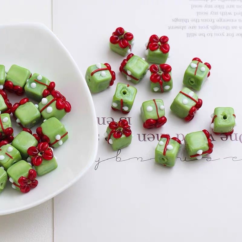 Christmas Gift Box Glazed Beads