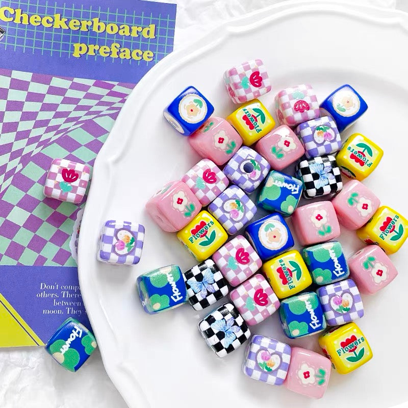 Flower Hand-Painted Acrylic Beads