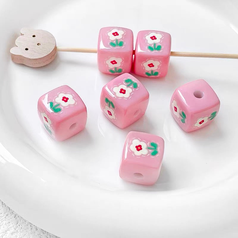 Flower Hand-Painted Acrylic Beads