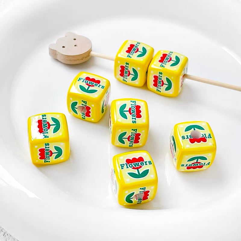 Flower Hand-Painted Acrylic Beads