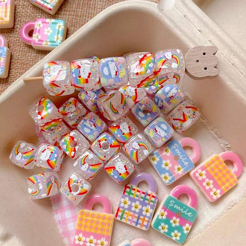 Flower Handbags & HK Rainbow Acrylic Cube Beads