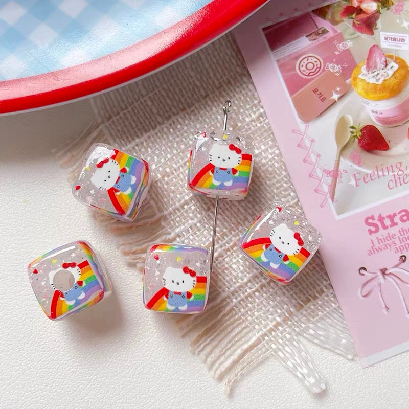 Flower Handbags & HK Rainbow Acrylic Cube Beads