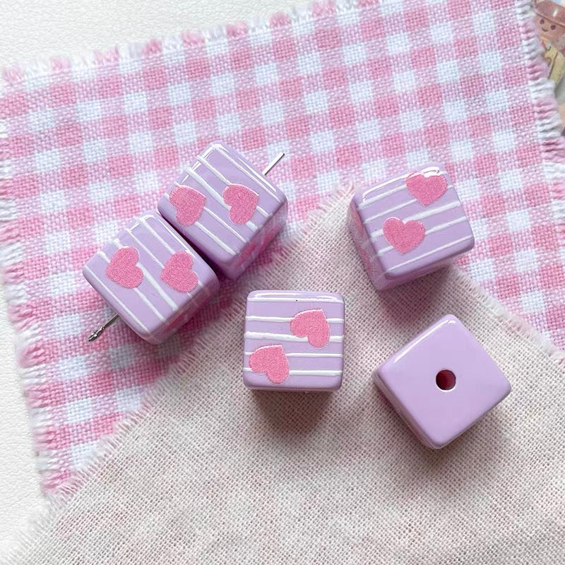 Pink Bowknot Acrylic Cube Beads