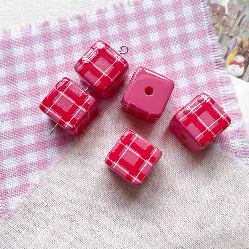 Pink Bowknot Acrylic Cube Beads
