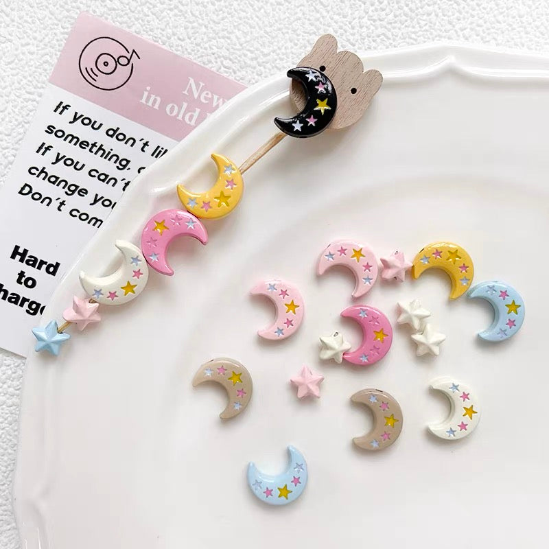 Moon and Star Colorful Enameled Alloy Beads