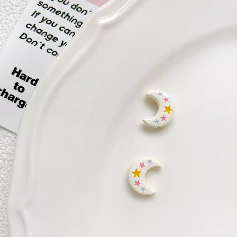 Moon and Star Colorful Enameled Alloy Beads