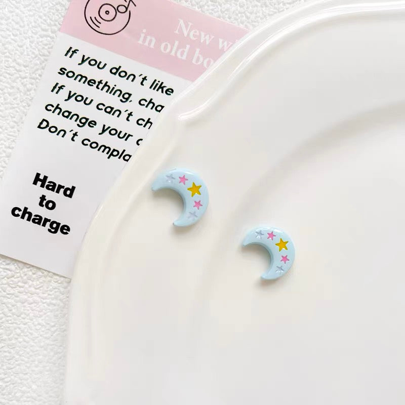 Moon and Star Colorful Enameled Alloy Beads