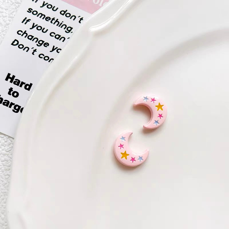 Moon and Star Colorful Enameled Alloy Beads